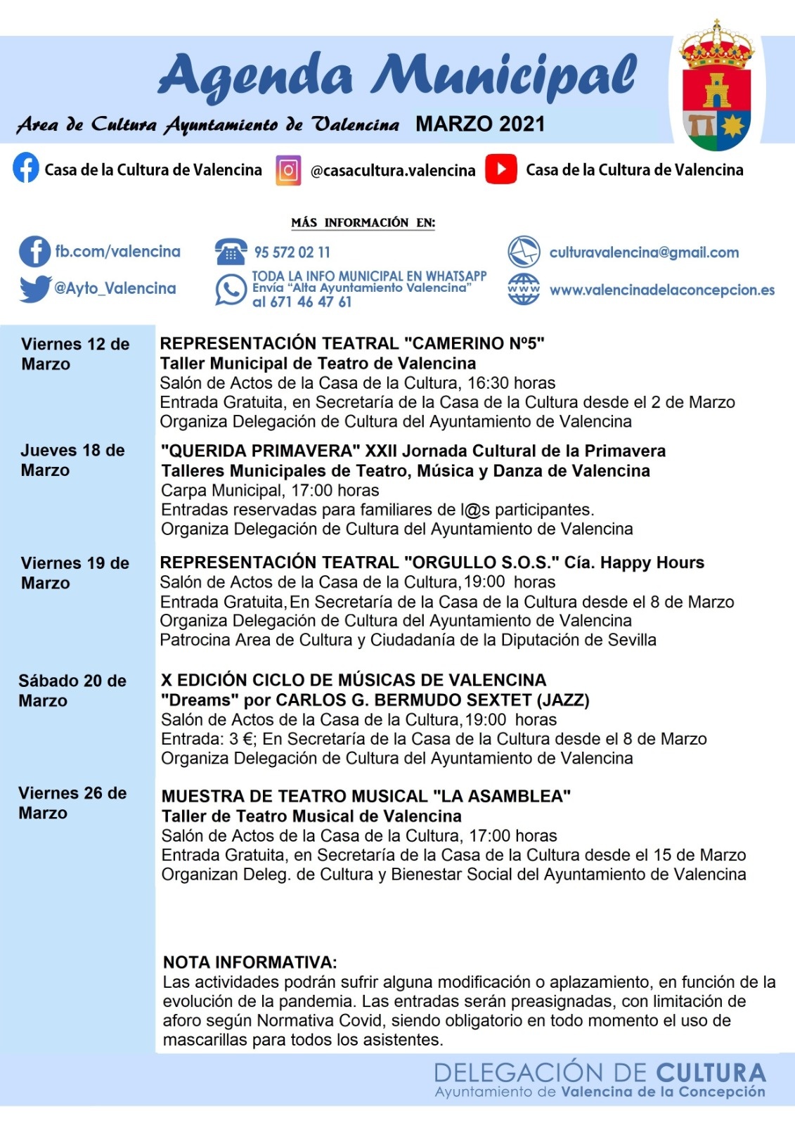 Agenda marzo 2021